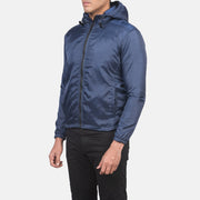 
Blue Nylon Hooded Jacket - Вид сзади, подчеркивающий посадку по плечам и ровный край