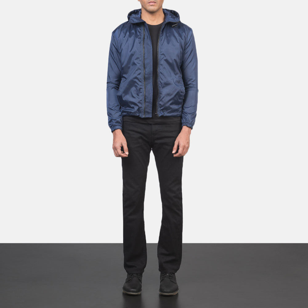 Jimmy Blue Hooded Windbreaker Jacket - Вид сбоку, демонстрирующий эргономичный крой рукава