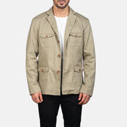 Kajetan Beige Safari Jacket in Beige Poly-Cotton - Front Profile View &amp; Tailored Silhouette | Buy Online