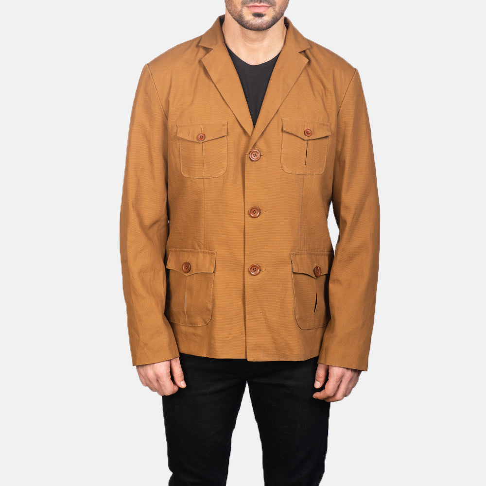 
Крупный план деталей of Notch & Button Hardware on Kajetan Khaki Safari Кожаная куртка для Мужчин