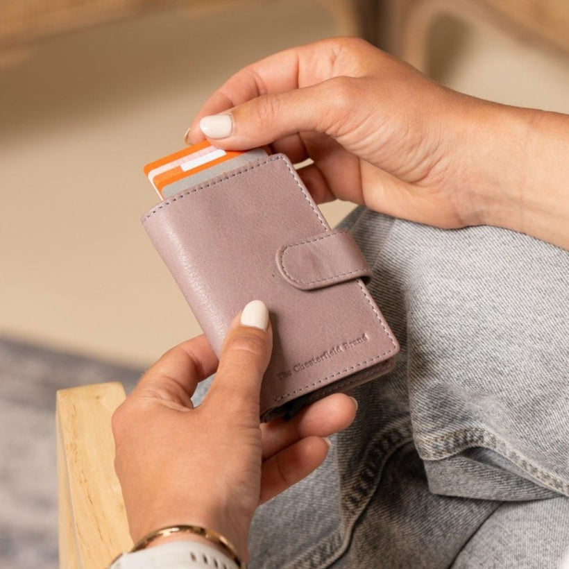 Classic 100% Full-Grain Leather Card Holder - Rear Perspective Showing Reinforced Leather Straps & Stitching