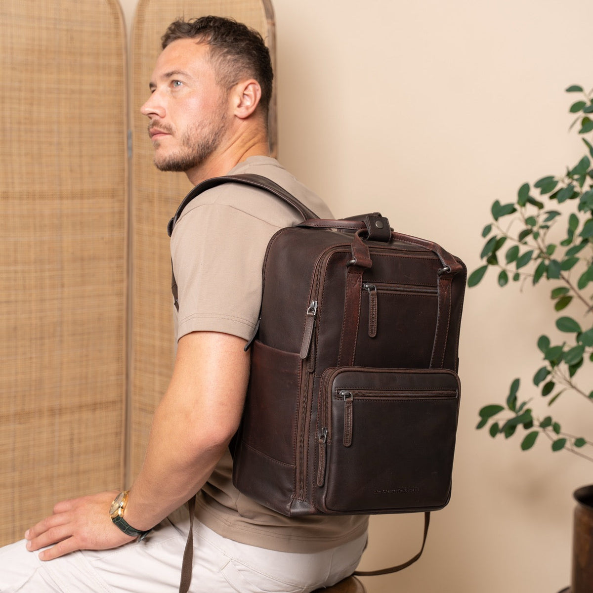 Calden Цельнозерновая кожа Laptop Backpack – Дополнительный вид 2