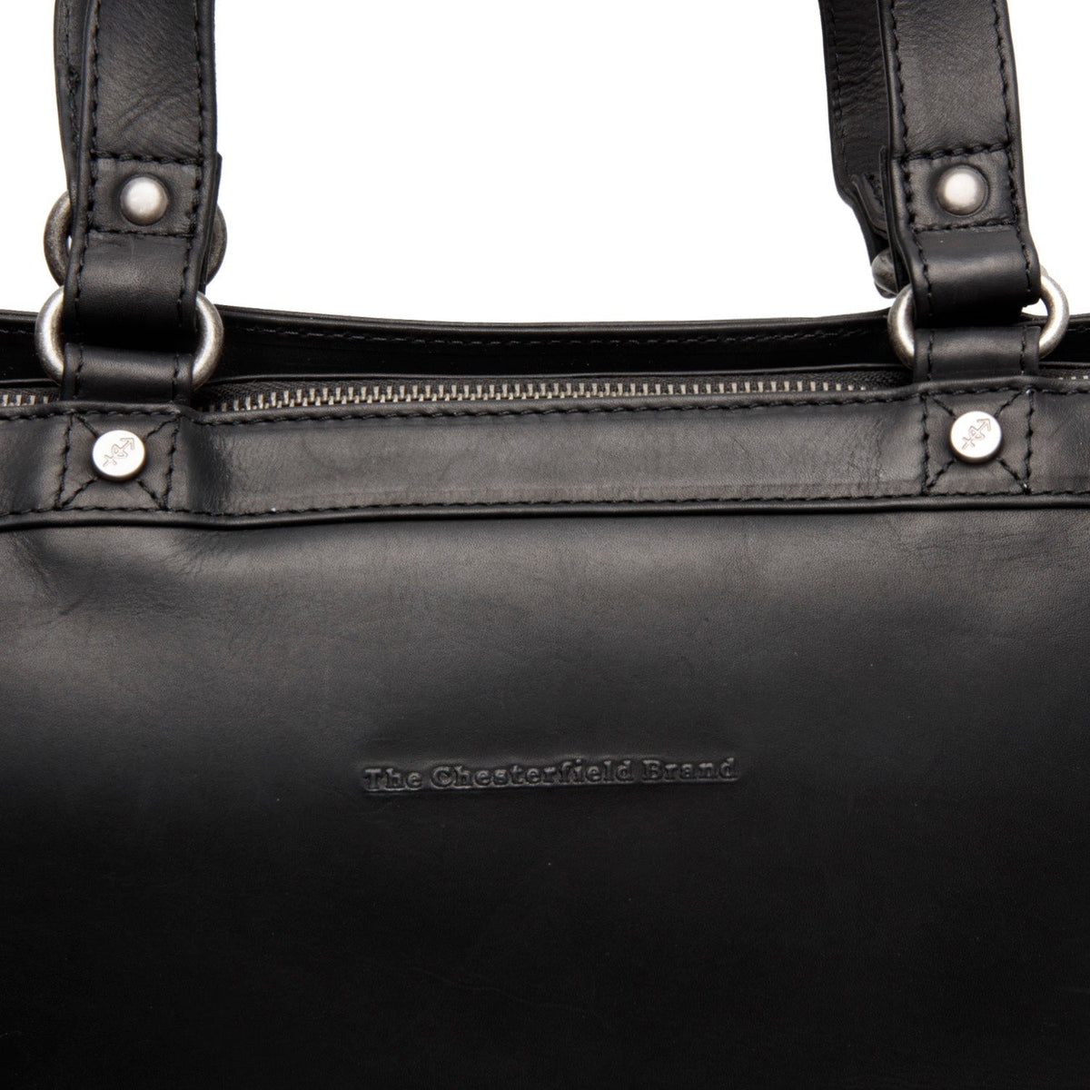Solid Antique Brass Hardware &amp; Heavy-Duty Dual Zipper Detail on Manly Full-Grain Leather Laptop Bag