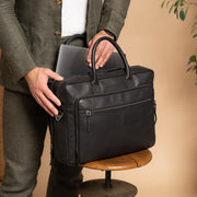 Tacama Full-Grain Leather Laptop Bag - Structured Side Profile Showing Gusset Depth &amp; Expansion Capacity