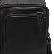 Solid Antique Brass Hardware &amp; Heavy-Duty Dual Zipper Detail on Leather Sling Bag Riga