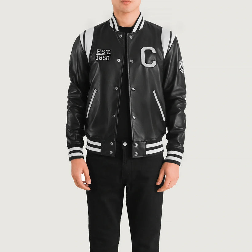 Liberte California Черная Leather Varsity Кожаная куртка мужская