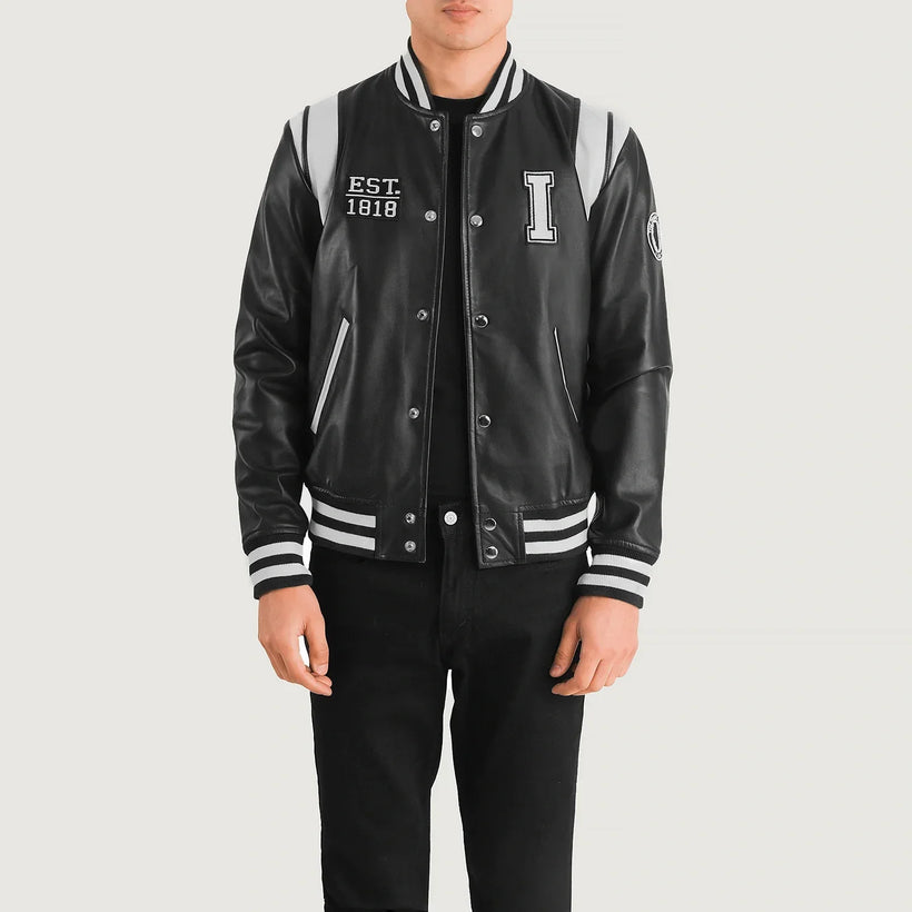 Liberte Illinois Черная Leather Varsity Кожаная куртка мужская