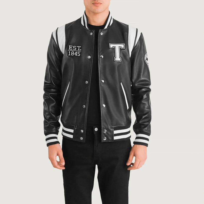 Liberte Texas Черная Leather Varsity Кожаная куртка мужская