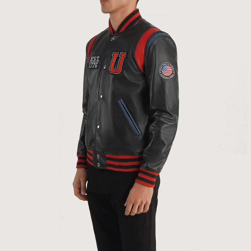 Liberte Usa Черная Leather Varsity Кожаная куртка мужская