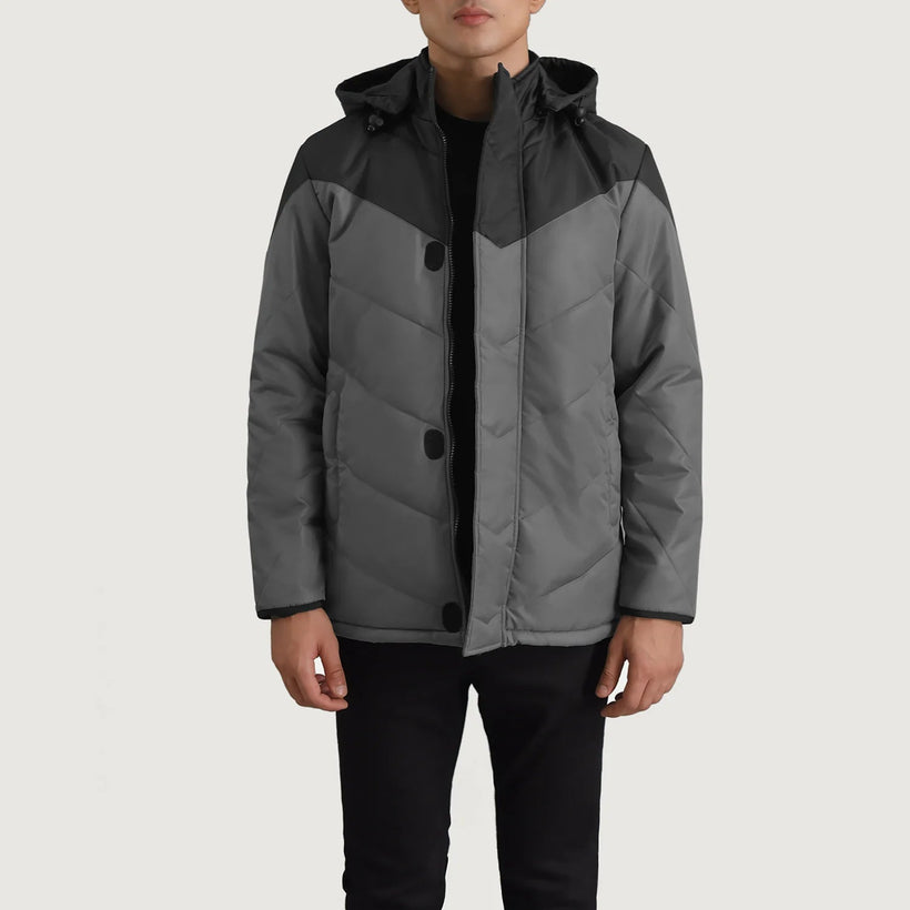 Luka Черный & Grey Hooded Puffer Кожаная куртка для Мужчин