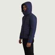 
Blue Full-Grain Leather Hooded Jacket - Вид сзади, подчеркивающий посадку по плечам и ровный край