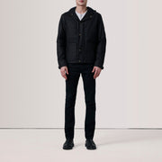 
Black Waxed Cotton Canvas Hooded Jacket - Вид сзади, подчеркивающий посадку по плечам и ровный край