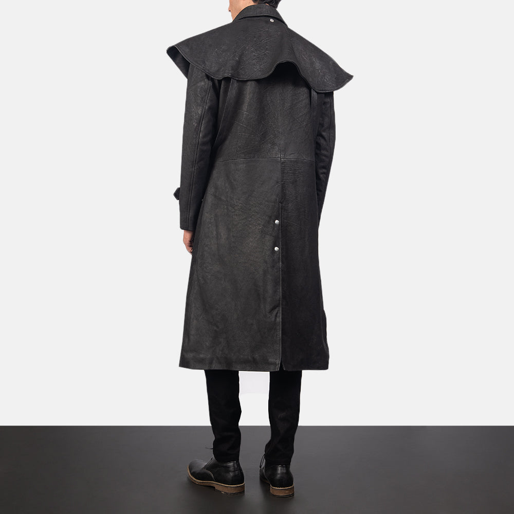 
Maverick Черный Leather Duster для Мужчин - Вид сбоку, демонстрирующий эргономичный крой рукава
