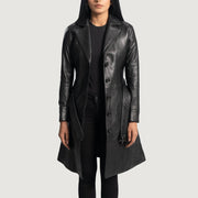 
Moonlight Черный Кожаный тренчкот для Женщин in Black Sheepskin Leather - Вид спереди и приталенный силуэт | Купить в официальном онлайн-магазине
