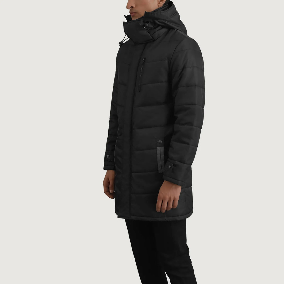 
Black Full-Grain Leather Hooded Jacket - Вид сзади, подчеркивающий посадку по плечам и ровный край