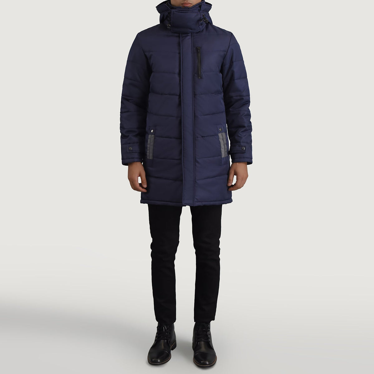 
Moore Синий Hooded Parka для Мужчин - Вид сбоку, демонстрирующий эргономичный крой рукава
