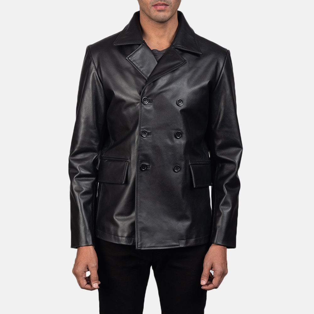 
Mr. Bailey Черный Leather Naval Peacoat для Мужчин - Вид спереди и приталенный силуэт | Купить в официальном онлайн-магазине