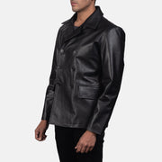 
Mr. Bailey Черный Leather Naval Peacoat для Мужчин - Вид сзади, подчеркивающий посадку по плечам и ровный край