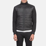 
Крупный план деталей of High Neck & Zipper with wind flap Hardware on Nashville Стеганый Черный Windbreaker Кожаная куртка для Мужчин