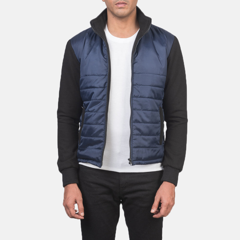 
Nashville Стеганый Синий Windbreaker Кожаная куртка для Мужчин in Blue & Black Nylon (Torso) &Amp; Knitted Fabric (Sleeves) - Вид спереди и приталенный силуэт | Купить в официальном онлайн-магазине