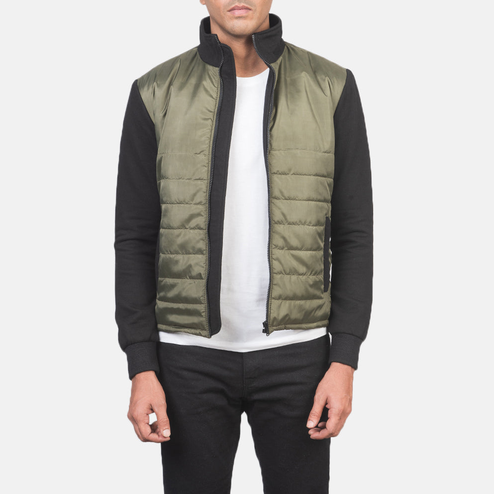 
Nashville Стеганый Оливковый Windbreaker Кожаная куртка для Мужчин in Green & Black Nylon (Torso) &Amp; Knitted Fabric (Sleeves) - Вид спереди и приталенный силуэт | Купить в официальном онлайн-магазине