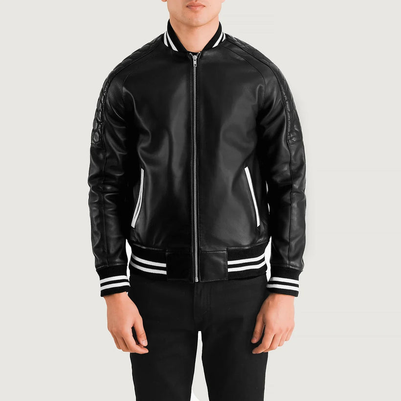 Pascal Черная Leather Varsity Кожаная куртка мужская