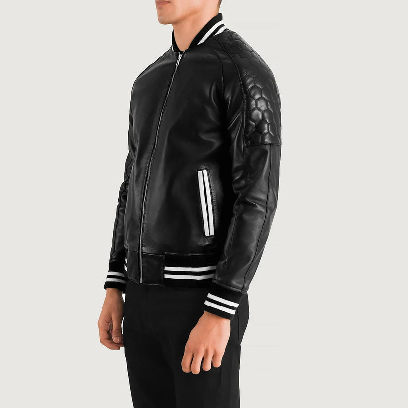 Pascal Черная Leather Varsity Кожаная куртка мужская