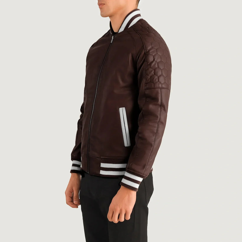 Pascal Бордовая Leather Varsity Кожаная куртка мужская