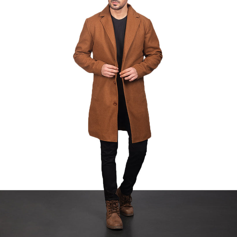 Petrillo Khaki Wool Single Breasted Кожаное пальто для Мужчин