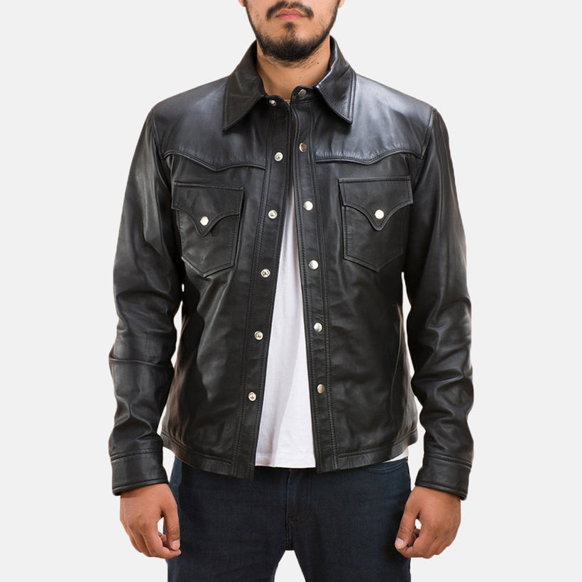 Ranchson Черный Leather Shirt для Мужчин
