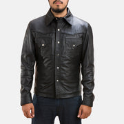 Black Sheepskin leather Jacket - Back View Showing Tailored Shoulder Fit &amp; Clean Hemline