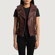 
Maroon Sheepskin Leather Biker Jacket - Вид сзади, подчеркивающий посадку по плечам и ровный край