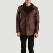 
Rocky Коричневый Fur Кожаное пальто для Мужчин in Distressed Brown Sheepskin Burnishing - Вид спереди и приталенный силуэт | Купить в официальном онлайн-магазине