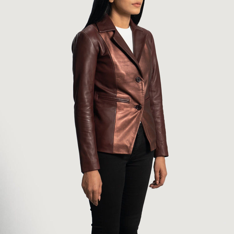 Ruby Metallic Бордовая Кожаный пиджак женская