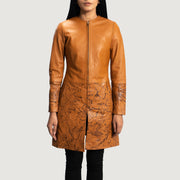
Sandy Рыжий Dye Кожаное пальто для Женщин in Tan Brown Sheepskin Dip &Amp; Dye - Вид спереди и приталенный силуэт | Купить в официальном онлайн-магазине