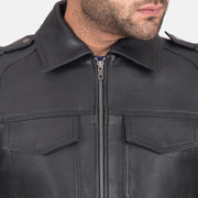 
Black Calfskin leather Jacket - Вид сзади, подчеркивающий посадку по плечам и ровный край