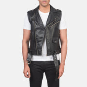 
Sullivan Черный Leather Biker Vest для Мужчин - Вид спереди и приталенный силуэт | Купить в официальном онлайн-магазине