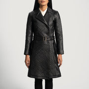 
Sweet Susan Черный Кожаный тренчкот для Женщин in Black Sheepskin Leather - Вид спереди и приталенный силуэт | Купить в официальном онлайн-магазине