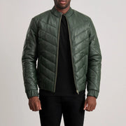 
Tailored Rib Cuffs & Hem Craftsmanship Construction Detail on Travis Black Leather Puffer Jacket