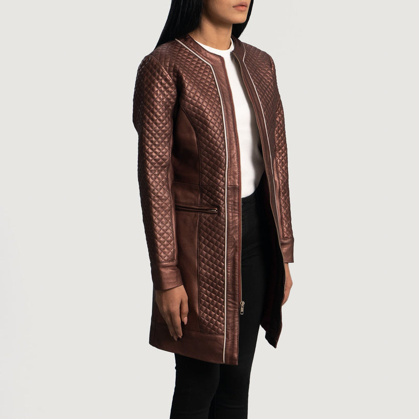 Maroon Sheepskin leather Coat - Back View Showing Tailored Shoulder Fit & Clean Hemline