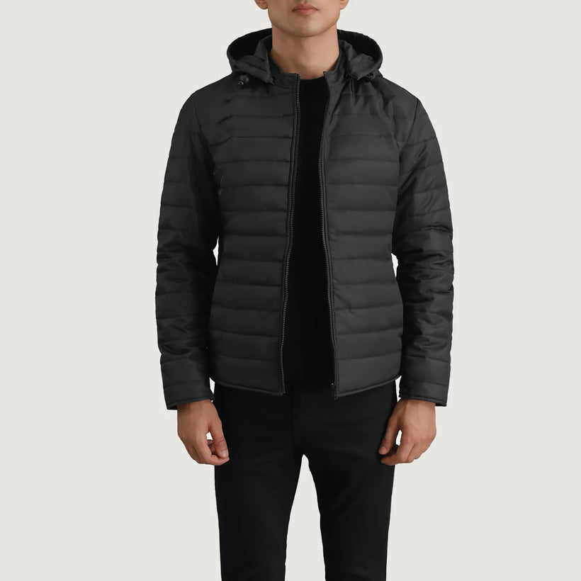 Tyler Черный Hooded Puffer Кожаная куртка для Мужчин