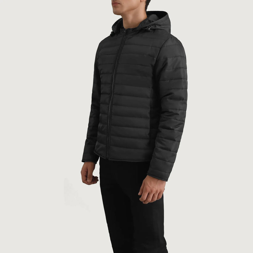Tyler Черный Hooded Puffer Кожаная куртка для Мужчин