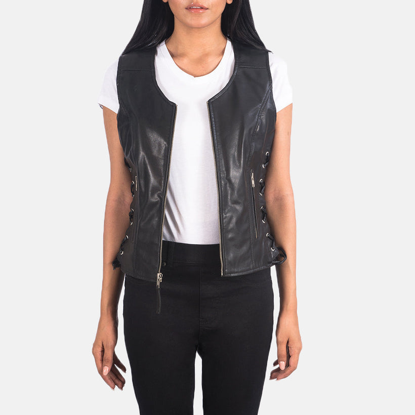 Vanda Черная Leather Biker Vest женская