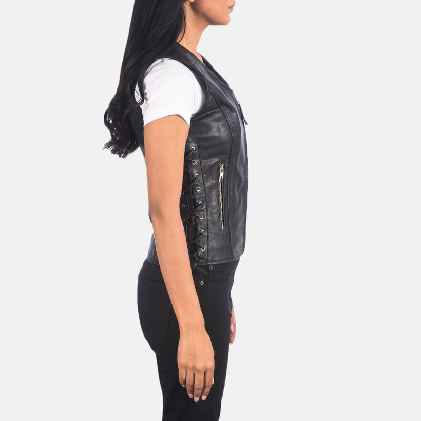 Vanda Черная Leather Biker Vest женская