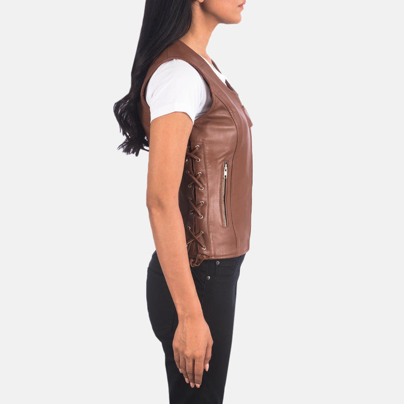 Vanda Коричневая Leather Biker Vest женская