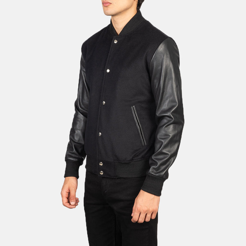 Vaxton Черная Hybrid Varsity Кожаная куртка мужская