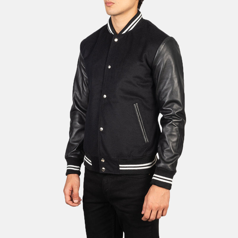 Vaxton Черная Striped Hybrid Varsity Кожаная куртка мужская