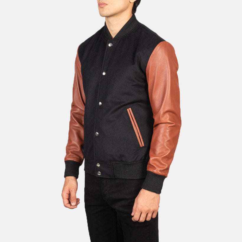 Vaxton Коричневая & Черная Hybrid Varsity Кожаная куртка мужская