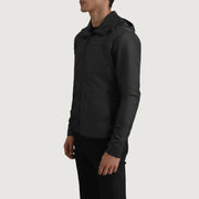 
Black Full-Grain Leather Hooded Jacket - Вид сзади, подчеркивающий посадку по плечам и ровный край