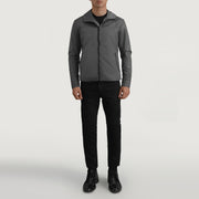 
Wesley Grey Hooded Windbreaker Кожаная куртка для Мужчин - Вид сбоку, демонстрирующий эргономичный крой рукава
